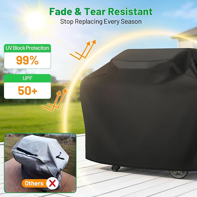 Grill Cover 55 Inch, Heavy Duty Waterproof BBQ Grill Cover for Outdoor Grill, Barbecue Gas Grill Cover with Windproof Straps & Handles, Fits for Weber, Char-Broil, Nexgrill, Black