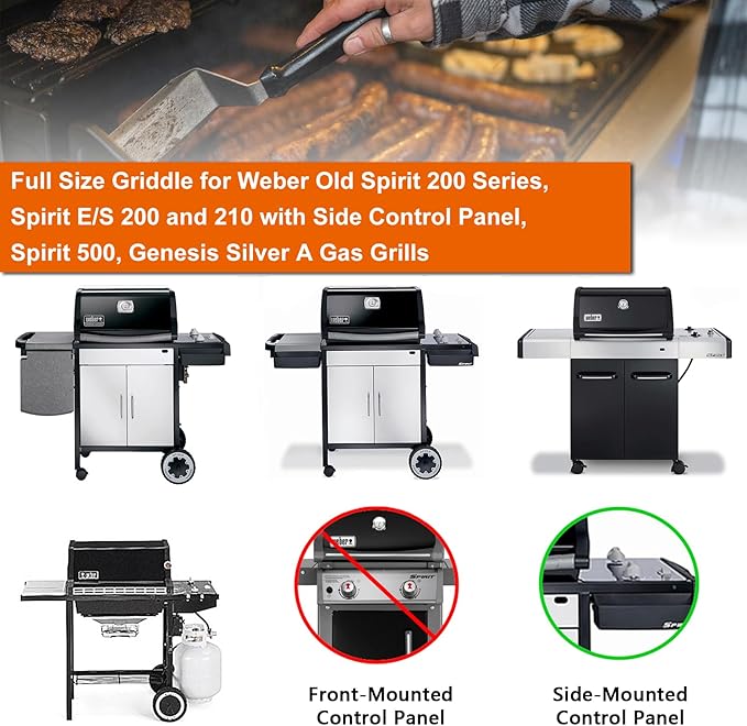 Full-Size Griddle Inserts for Weber Old Spirit 200 Series E/S 200 & 210 Side Control Panel, Flat Top Griddle for Weber Spirit 500 Genesis Silver A, Replace for 7521 7522 7523 65904 65905