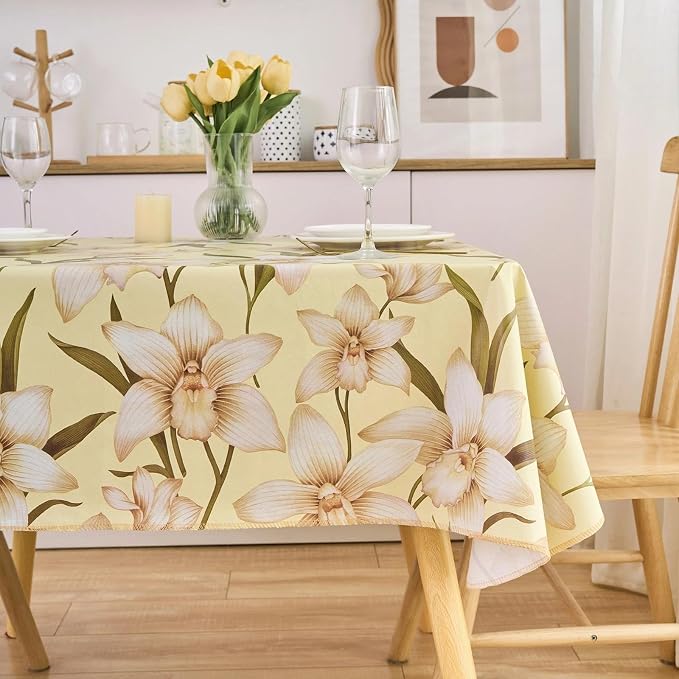 LIBERECOO Heavy Duty Vinyl Tablecloth with Flannel Backing Waterproof Oil-Proof Plastic Table Cloth Stain-Resistant Wipeable Rectangle or Square Table Cover for Indoor and Outdoor 54 x 54 Inch
