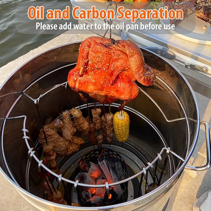 DYRABREST Stainless Steel Charcoal Grill Large Portable BBQ Grill Barrel with Skewers, Oil Separation Design, Smokeless Charcoal Grill for Outdoor Camping, Parties, Backyard BBQs, and Travel (Large)