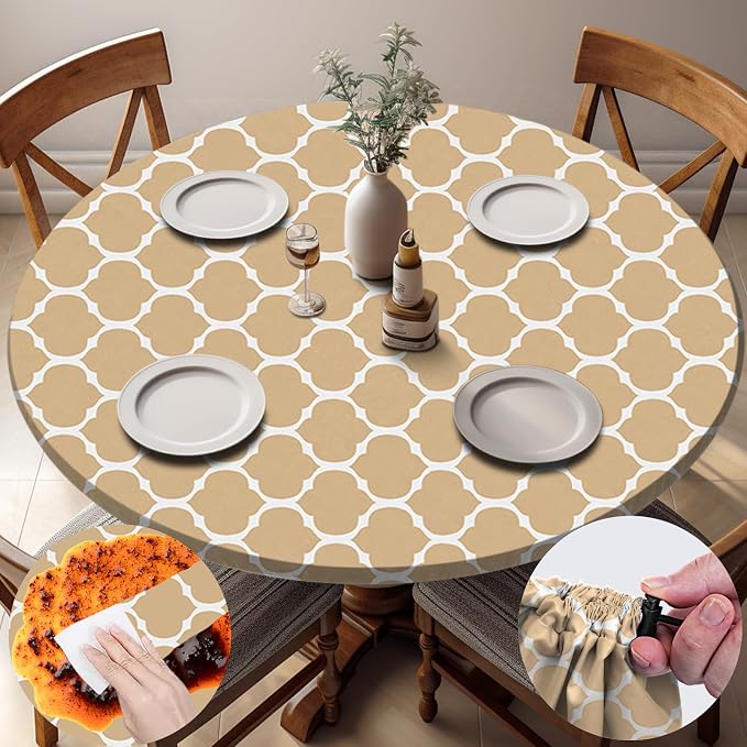 opstellen Fitted Round Tablecloth Weather Proof Table Cloth Heavy Duty Polyester Indoor Outdoor Circle Cover for 45-54" Tables Outside Parties Gear Gifts Spring Summer Fall Picnic Garden Necessities