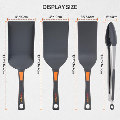 onlyfire 4PCS Non Stick Griddle Kits for Blackstone Grilling Utensil Set Barbecue Accessories Tool for Outdoor Camp Chef and Cooking Including Grill BBQ Spatulas, Griddle Scoop, Barbecue Tong
