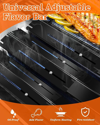 13.5" up to 25" Universal Adjustable Grill Heat Plates Shield Flavorizer Bar for Charbroil Nexgrill Uniflame Backyard Dyna Glo Chargriller King Griller, 3 Pcs BBQ Grill Heat Tent Burner Covers