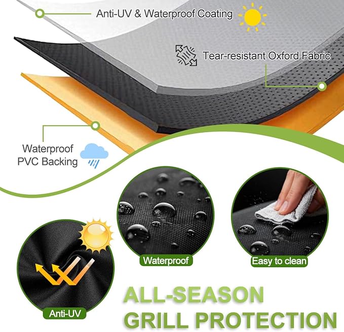 Grill Cover, 46 inch BBQ Grill Cover for Outdoor Grill, 420D Waterproof Fabric, UV & Fade Resistant, All-Weather Barbecue Gas Grill Cover with Handles, Straps & Adjustable Drawstring