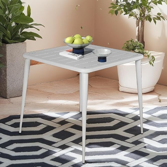 Industrial Square Patio Table Modern Kitchen Dining Table Metal Bar Bistro Table for Small Space Coffee Desk 27.5 * 27.5 * 30inch(L*W*H)