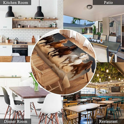 Swono Horse Tablecloth Horse Herd Run in Desert Sand Storm Rectangle Table Cloth Washable Plaid Table Cover for Kitchen Holiday Dinner Picnic BBQ, 52x 70 Inch Tablecloth