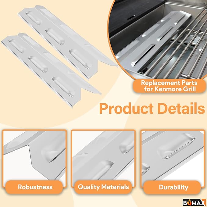 BQMAX Grill Parts for Kenmore 2 Burner Grill 146.23673310 146.16142210 146.16198210 146.23686310, for Members Mark 2 Burner MM-G2001-AB, Heat Plate & Burner Kit for Kenmore Grill Replacement Parts