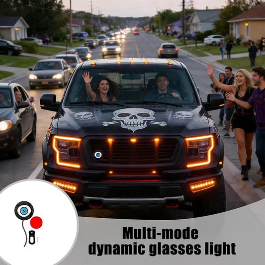 Car Eye Lights Motorcycle Multi-Mode Dynamic Grille Modification | Eyes Glowing Lights for Men Bicycle Truck Decoration Halloween Christmas Vehicle Sedan Suv