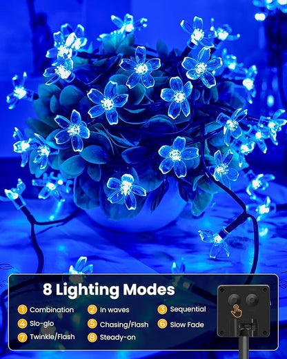 Brightown 60 LED Flower Solar String Lights Outdoor Waterproof, Fairy Lights for Garden Yard Fence Patio Christmas Tree Wedding Party Decor,Blue, 2 Pack