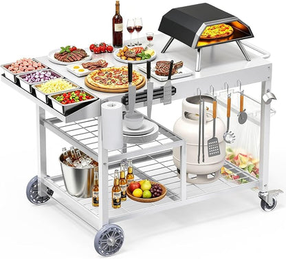 COZEER Pizza Oven Table for Ninja Ooni Blackstone, Grill Table with Caddy | Easy Assembly, BBQ Prep Tables Station with Seasoning Tray, Pizzas Oven Accessories for Party Fits Blackstone,Outdoor Cooking