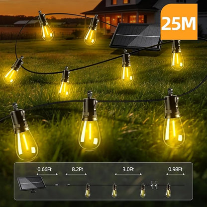 Solar Lights Outdoor Patio Lights: S14 25M 82FT Solar Powered 3 Light Modes Solar Waterproof Light - Shatterproof Bulbs - Camping Backyard Garden Deck Outside Yard