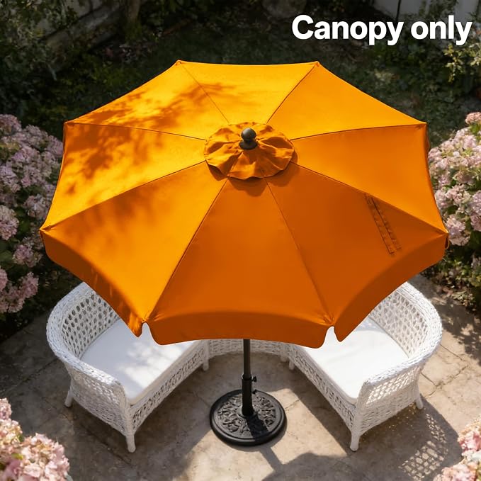 MASTERCANOPY Valance Patio Umbrella 10 ft Replacement Canopy for 8 Ribs-Orange Canopy Only