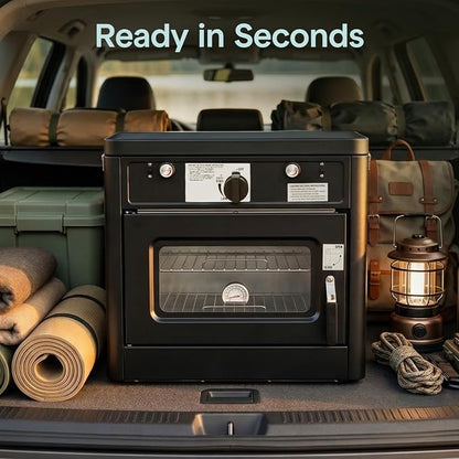 Camping Oven 3 in 1 Stove Oven Combo, Outdoor Camp Oven with 2 Burner Cooking, Piezo Ignition and Temperature Control, Compact RV for Camping and Tailgating
