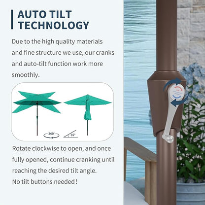 PatioKingdom Auto-Tilt 9FT Patio Umbrella Outdoor with 8 Sturdy Fiberglass Ribs,Market Table Umbrella for Pool,Backyard,Deck and Garden(Peacock Blue)