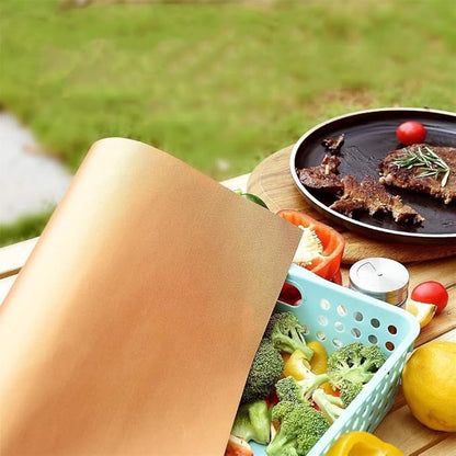 Copper Grill Mats for Outdoor Grill -Set of 2 Nonstick BBQ Grill Mat 15.7 x 13, Reusable & Heavy Duty Under Grill Mat, Easy to Clean, Works for Gas, Charcoal, Electric Grill