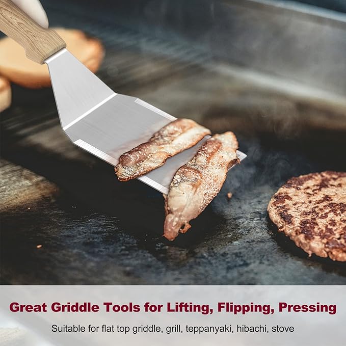 Metal Spatula Set of 2, HaSteeL Stainless Steel Teppanyaki Tools, 11.8 Inch x 2.8 Inch, Griddle Accessories for Flat Top Grill Hibachi Indoor & Outdoor, Small Burger Turner Flipper, Easy to Clean