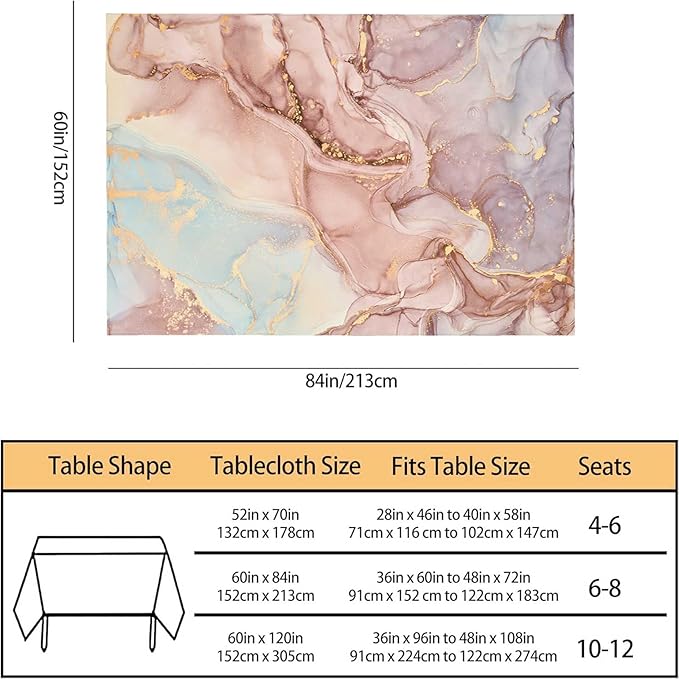TKS MITLAN Marble Tablecloth 60x84 Inch Rectangular Abstract Pink Golden Waves Marble Pattern Oblong Table Cloth Kitchen Table Decorations for Home Dinner Party