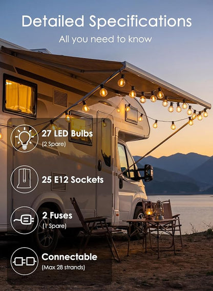 25FT G40 LED Globe Outdoor String Lights with 25 Plastic Shatterproof Bulbs | 2700K Warm White, IP65 Waterproof Hanging Connectable Globe Lights for Patio, Backyard, Bistro, Porch, Black Wire