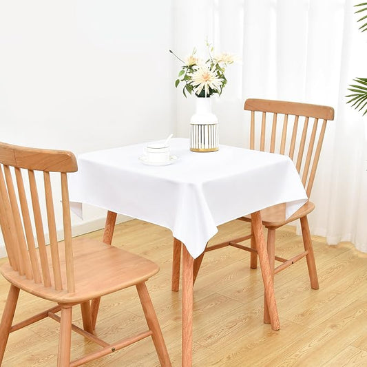 Wolkemer Small Square Tablecloth 36 x 36 Inch Washable Fabric Table Cloth Solid White Table Cover for Nightstand End Bedside Tables Tabletop Decoration