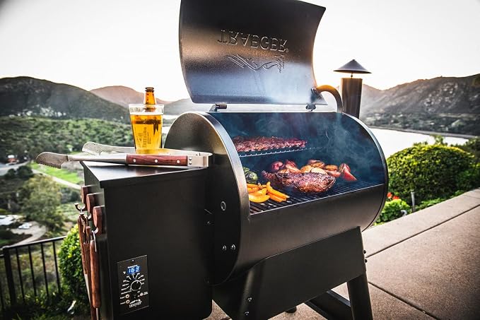 Traeger Grills Pro Series 22 Electric Wood Pellet Grill and Smoker, Bronze, Extra large & Classic Accessories Veranda Water-Resistant 41 Inch Traeger Pellet BBQ Grill with Exhaust Arm Cover