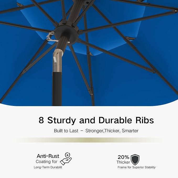 Kingdura 10ft 3-Tier Patio Umbrella, Outdoor Table Umbrella with Easy Crank & Tilt, 8 Reinforced Ribs, UV Protection for Deck, Pool, Market, Backyard (Royal blue)