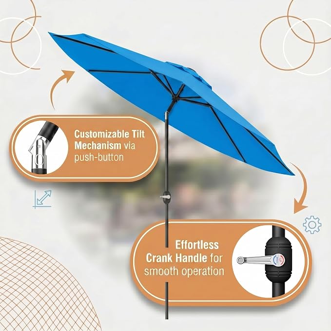Greesum 9FT Outdoor Patio Umbrella, Table Umbrella for Yard, Market, Heavy-Duty Waterproof Pool Umbrella with 8 Sturdy Ribs, UV Protection for Beach, Deck, Garden, Backyard