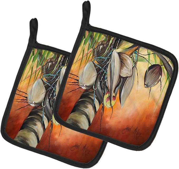 Caroline's Treasures JMK1280PTHD Orange Coconut Tree Pair of Pot Holders Kitchen Heat Resistant Pot Holders Sets Oven Hot Pads for Cooking Baking BBQ, 7 1/2 x 7 1/2