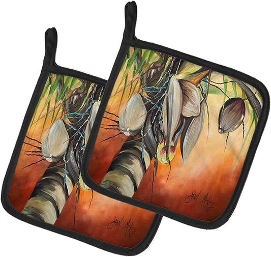 Caroline's Treasures JMK1280PTHD Orange Coconut Tree Pair of Pot Holders Kitchen Heat Resistant Pot Holders Sets Oven Hot Pads for Cooking Baking BBQ, 7 1/2 x 7 1/2