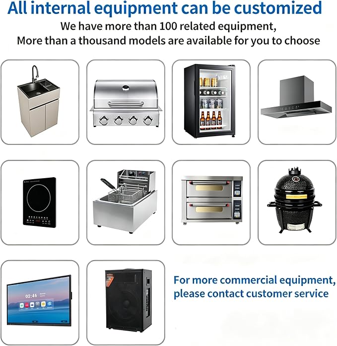 Modular Prefab Outdoor Kitchen Island Kits with Roof, Sink, Grill Station, Storage Cabinet, Burners, Stainless Steel Patio Cooking Pod for Backyard Entertaining