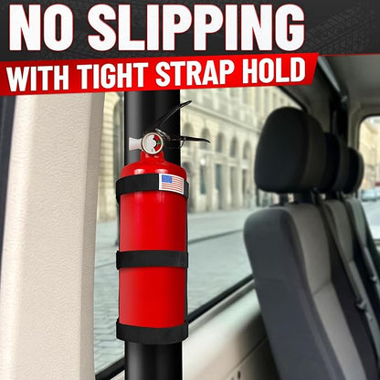 Fire Extinguisher Mount for Vehicle - Adjustable Nylon Strap Fix, No-Drill, Roll Bar Mount, Quick Release | Fits 3 lb Extinguishers - Fire Extinguisher Holder for Car, Boat, UTV, & Off-Road Vehicles
