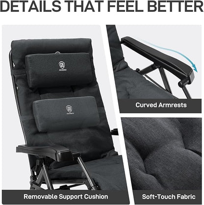 EVER ADVANCED Aluminum Zero Gravity Chair Oversized, 2.4" Thick Padded Reclining Lounge Chair with Adjustable Headrest & Side Table, Heavy Duty Support 350 lbs, Foldable for Outdoor & Indoor, Black