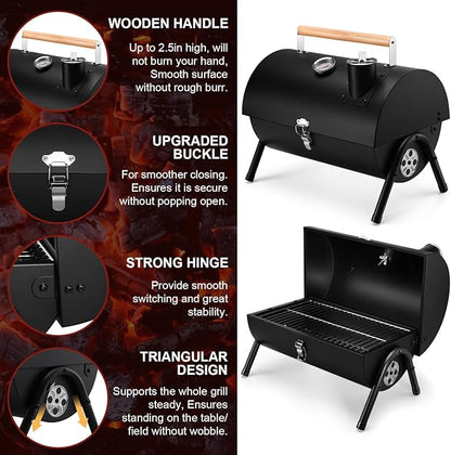 Joyfair Portable Charcoal Grill & Charcoal Chimney Starter, Small Tabletop Barbecue Grill for Outdoor Camping Backyard Party BBQ Cooking, Fire Starter with Clamp Set