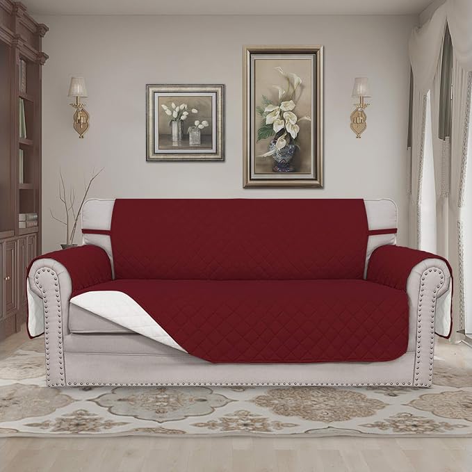 Easy-Going Reversible Couch Cover, 2 Cushion Sofa, Christmas Red/Ivory | Oversized Loveseat Slipcover For Dogs, Water Resistant Mat, Living Room, Non-Slip Sofa Cover, Pet Friendly