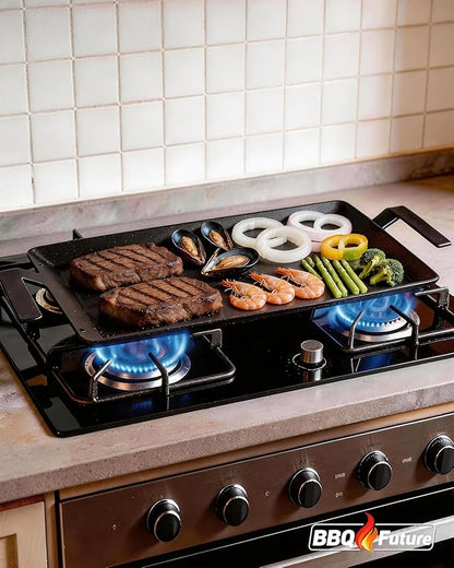 Carbon Steel Griddle for Gas Grill with Spatula Set, 24" x 10" Flat Top Griddle for Stove Top, Induction & Electric Cooktop, Double Burner Griddle Pan, Nonstick Cookware Griddle Insert