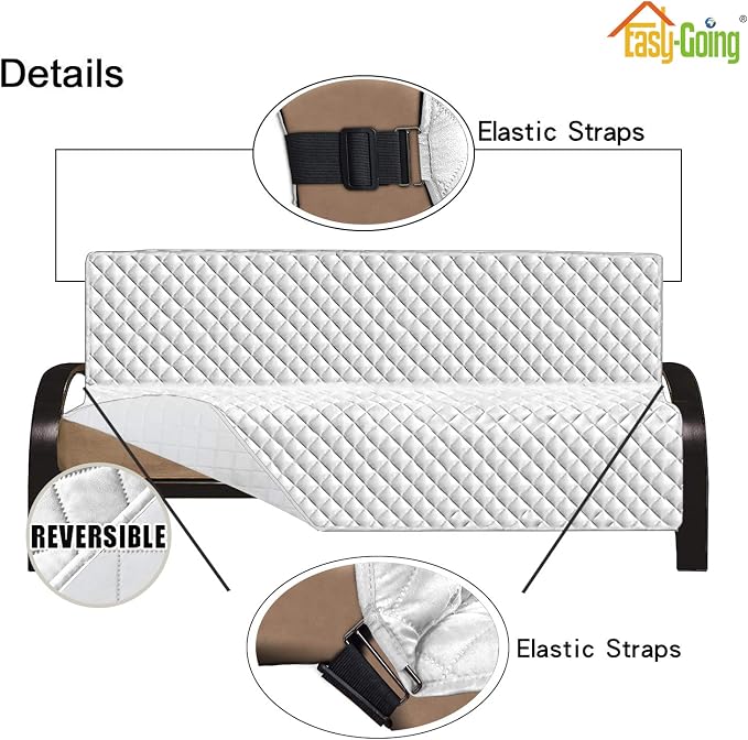 Easy-Going Reversible Couch Cover, Large Futon Sofa, White/White | Machine Washable Slipcover For Dogs, Water Resistant Furniture Mat For Living Room, Non-Slip Sofa Cover, Pet Friendly