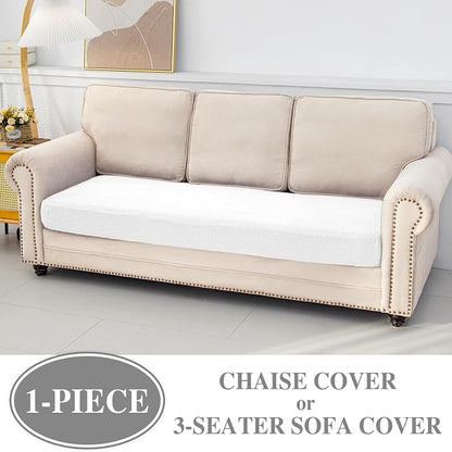 LA MEACK Couch Cushion Cover Chaise Lounge Cover Washable Separate Seat Chaise Couch Cover Stretch Sectional Sofa Slipcover(1 Piece for Chaise or Sofa 3-Seater, White)