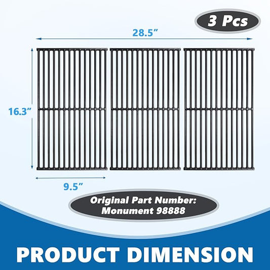 SafBbcue 98888 Grill Grates for Monument Grill 25392 13478 Grill Replacement Parts, Monument Mesa 400 Grill Accessories Parts, Cast Iron Cooking Grids for Monument Grills 4-Burner Propane Gas Grill