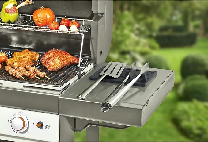 Outset Grill Mat Utensil Holder with Tong Station, 9.5" x 6", Silicone, Black