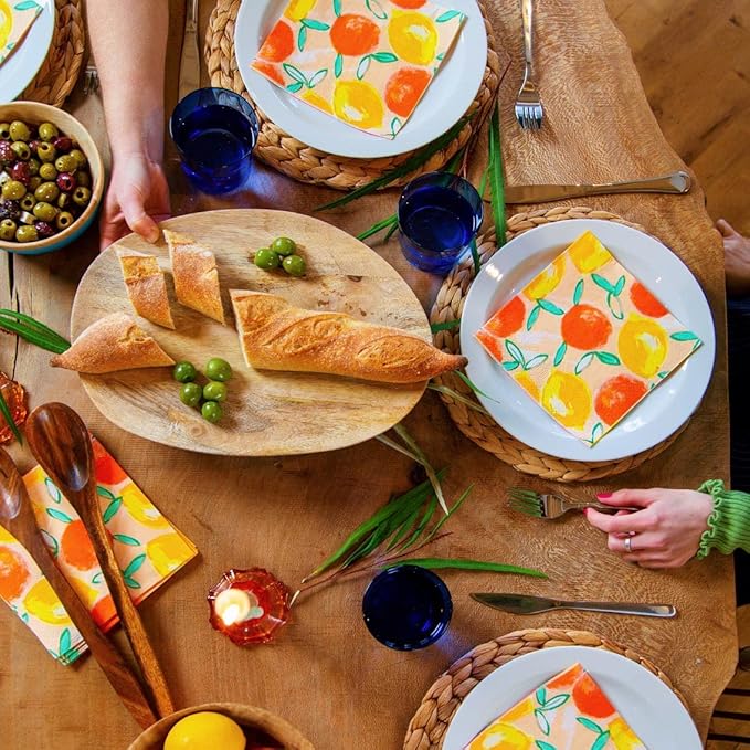 Talking Tables 20 x Citrus Fruit Napkins for Summer Parties, BBQ, Picnic, Decoupage | Lemon & Orange Disposable Serviettes | Party Tableware 13" x 13"