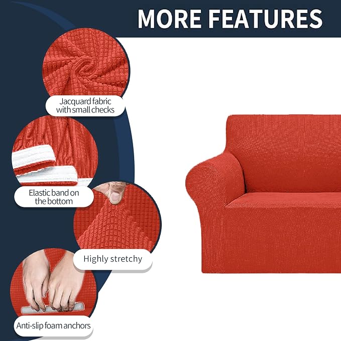 Cupuamon 2026 New Stretch Sofa Slipcovers Couch Cover for 3 Cushion Furniture Protector Sofa Covers with Elastic Bottom Jacquard Fabric Small Checks for Pets, Kids -Sofa, Pureed Pumpkin