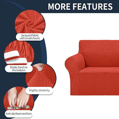 Cupuamon 2026 New Stretch Loveseat Sofa Slipcovers Couch Cover for 2 Cushion Furniture Protector Sofa Covers with Elastic Bottom Jacquard Fabric Small Checks for Pets, Kids - Pureed Pumpkin