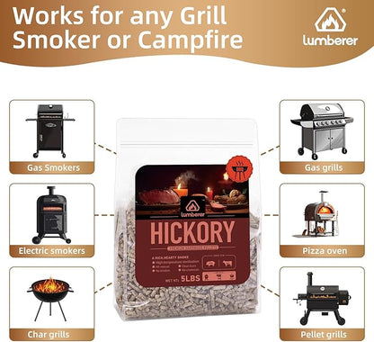 Lumberer Hickory Wood Pellets – Bold Smoky Flavor for Beef & Pork – 5LBS High-Heat BBQ Pellets, Clean Burn & Chemical-Free