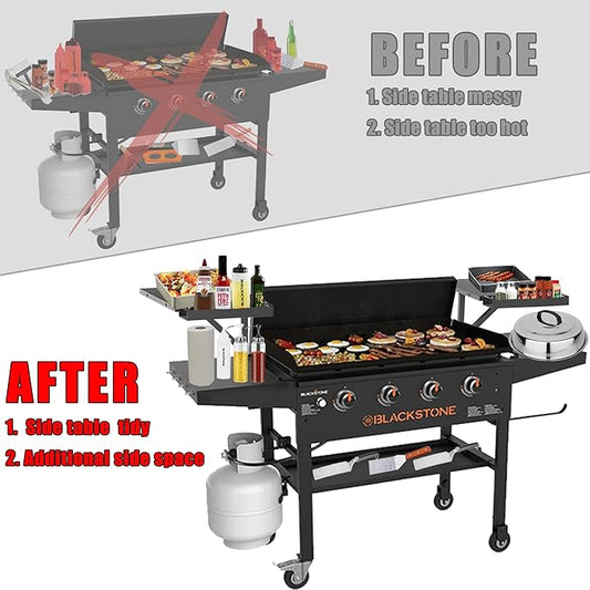 Sivsis Upgraded Upper Side Shelf with Blackstone Caddy for 36/28/28XL Inch Griddle, Large Blackstone Side Tray/Shelf with Caddy, Maximize Accessory Storage Space