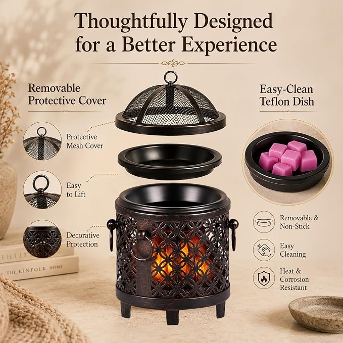 Dicimi Vintage Electric Wax Warmer for Scented Wax Melts - Flickering Fire LED Candle Warmer, Multi-Function Oil Warmer for Essential Oils, Safe Flameless Home Decor with 60-Day Warranty