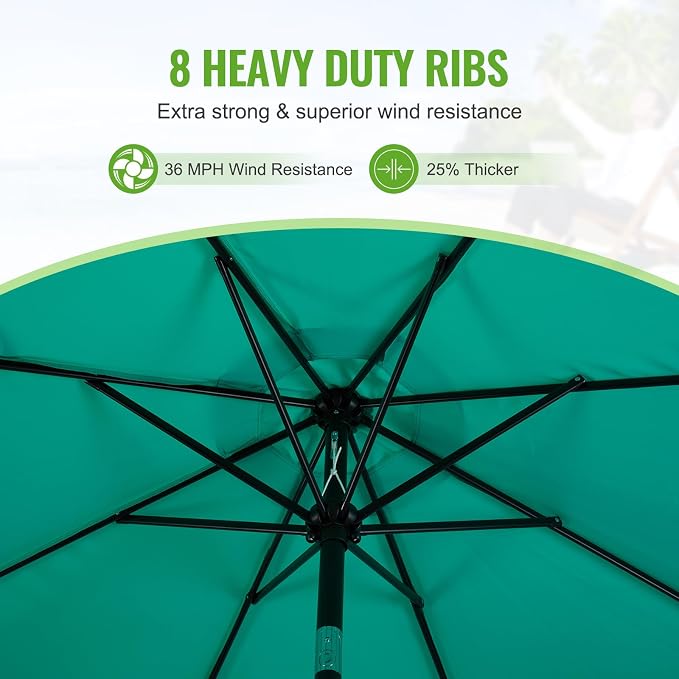 Backyard Expressions 9 ft. Patio Umbrella, Market Table Umbrella w/Tilt and Crank, 8 Ribs