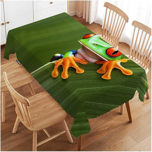 Swono Tree Frog Tablecloths Tropical Leaves Animal Red Eyed Tree Frog Kitchen Dinning Tabletop Decoration, Polyester Table Cover for Indoor Outdoor 50x72 Inch Tablecloth