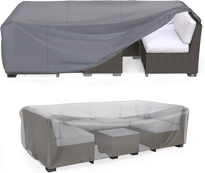 Mrrihand Heavy Duty Patio Furniture Covers, Outdoor Furniture Covers Waterproof Sectional Sofa Set , Patio Table and Chair Set Cover 138"L×86"W×28"H,Grey