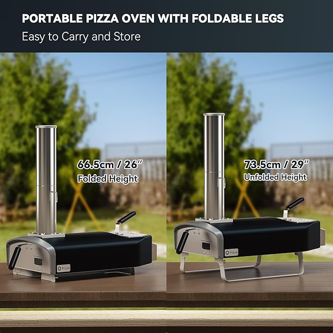 Portable Wood Fire Pizza Oven with Folding Legs, Outdoor Pizza Stove with Chimney for Outdoor Kitchen, Camping, RV, Tailgating, Beach, Backyard Pizza Maker, PS107