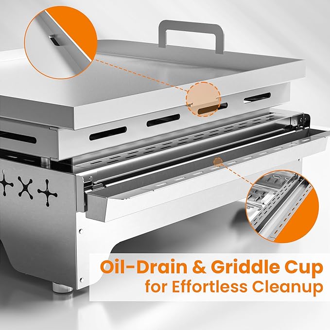 WAA Portable Propane Griddle, 16000BTU Tabletop Portable Propane Gas Grill with 2 Burners, Stainless Steel Flat Top Grill, Outdoor Cooking for Tailgating,Camping, RVs, BBQ, Patio, Silver