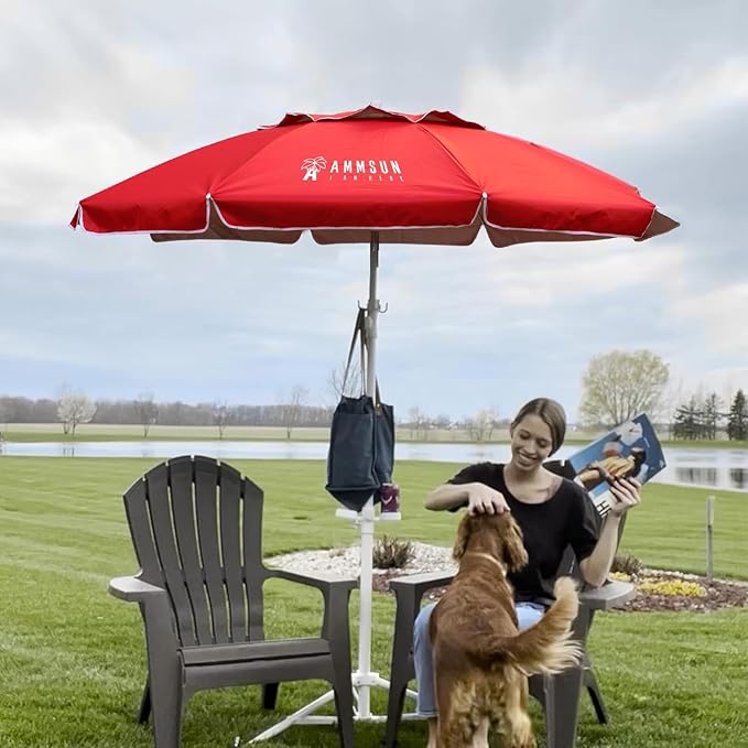 AMMSUN Shade Umbrella, Premium Portable Umbrella with Stand, 6.5ft Lightweight Free Standing Canopy for Sporting Games, Adjustable Instant Sun Protection and Easy to Carry, Red